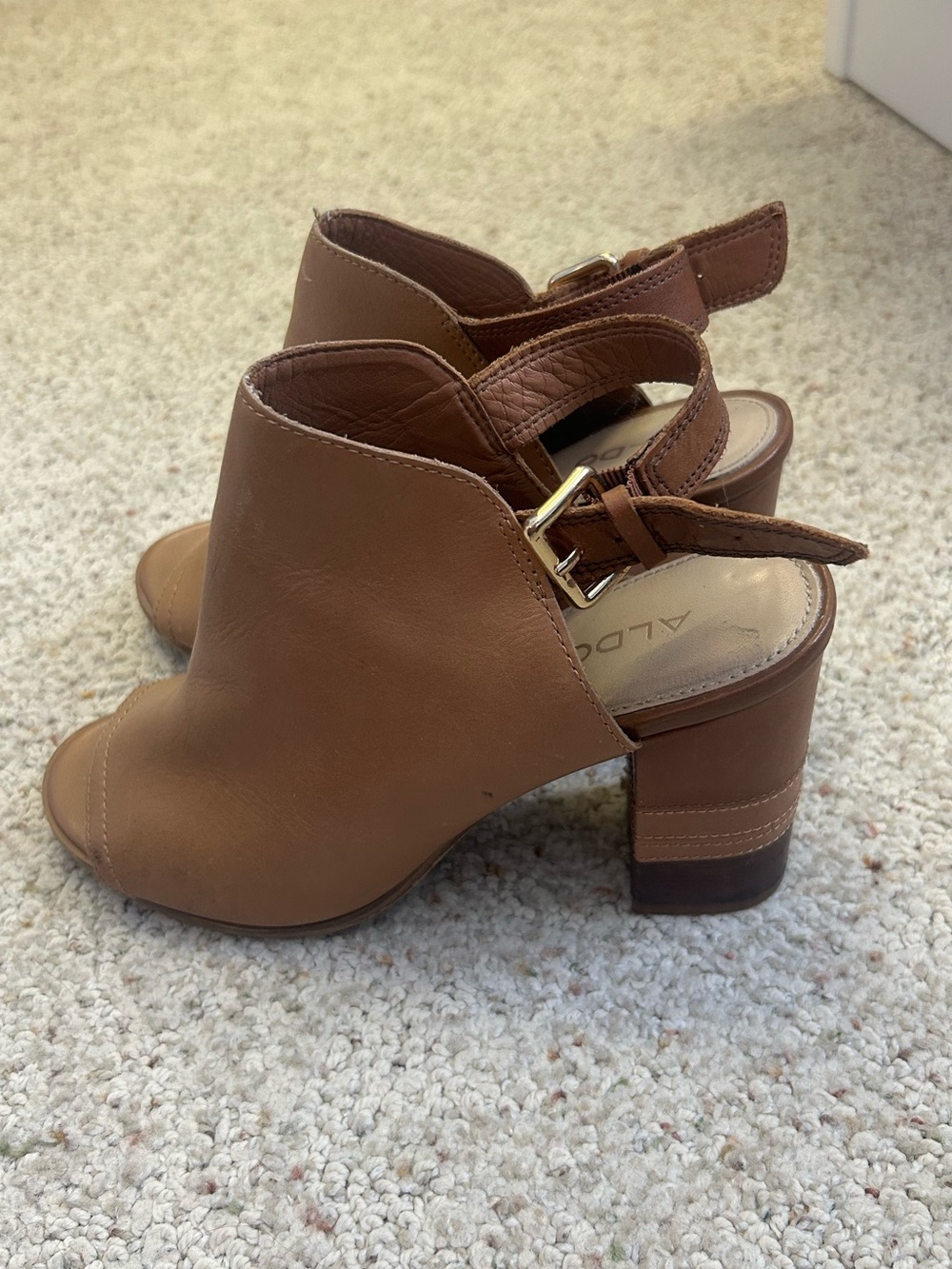 ALDO Tan Brown Open-Toe Block Heel Slingback Sandals